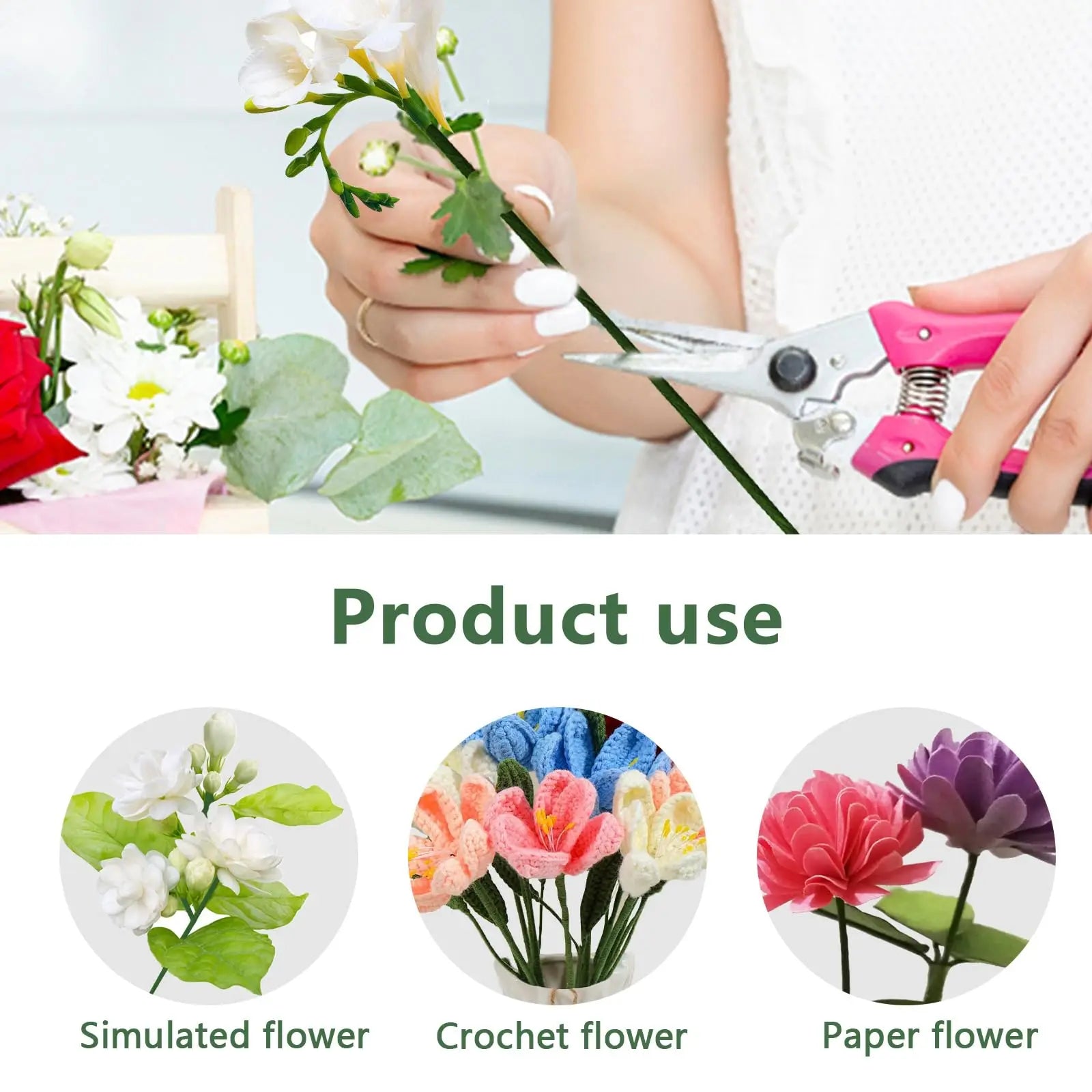 Green Flower Stem Sticks DIY Floral Material Handmade Wire Stems Floriculture Tape Self-adhesive Bouquet Floral Stem Paper Tapes