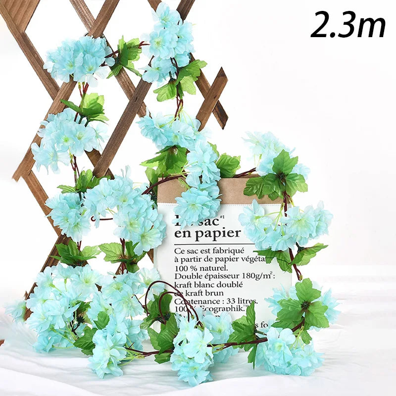 230cm Artificial Sakura Flowers Vine Wedding Garden Arch Home Party Decoration Christmas Bridal Fake Plants Decor Flower Vines