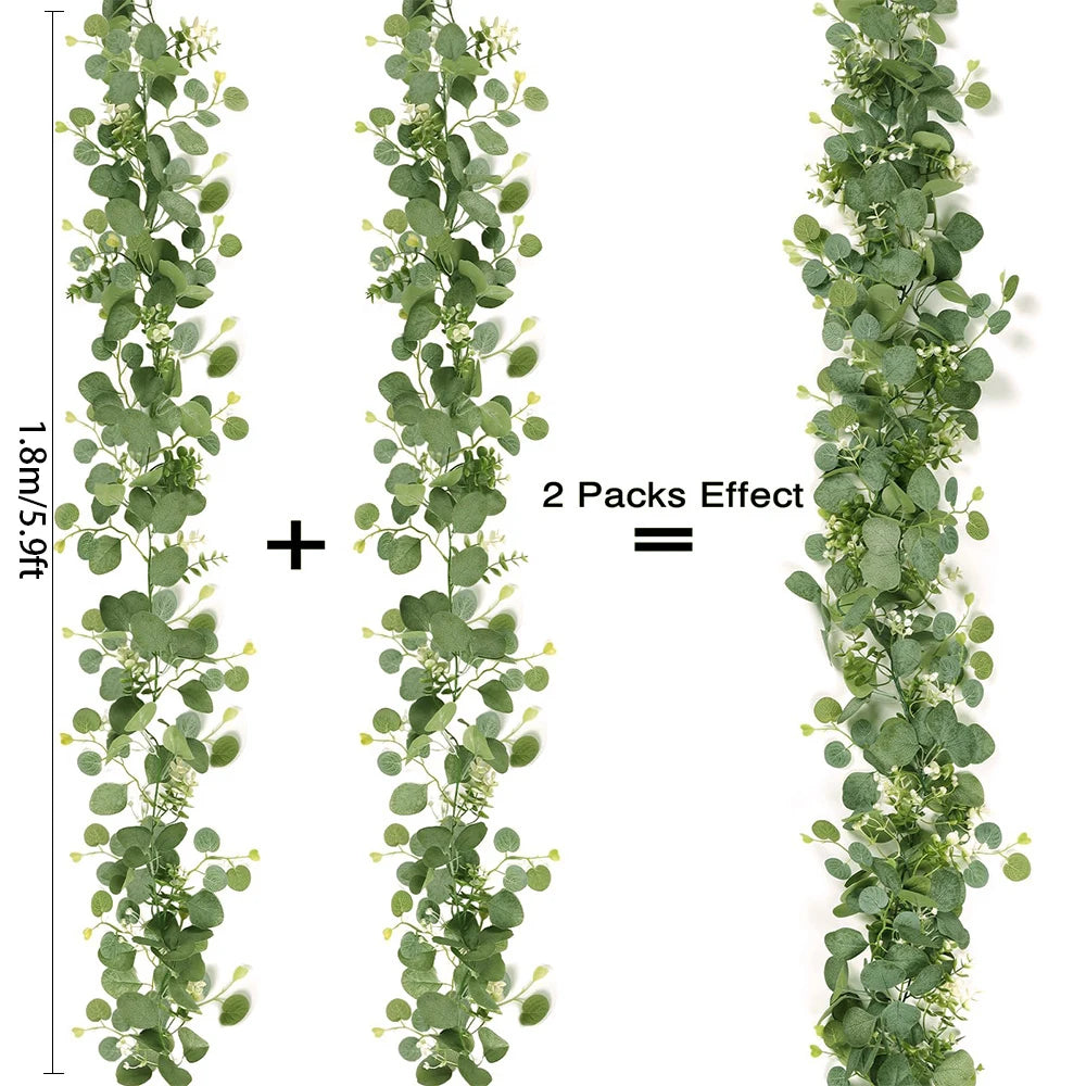 1.8m Artificial Flowers Eucalyptus Garland Greenery Fake Hanging Vines for Weddings Home Garden Outdoor Garden Arch Wall Decor