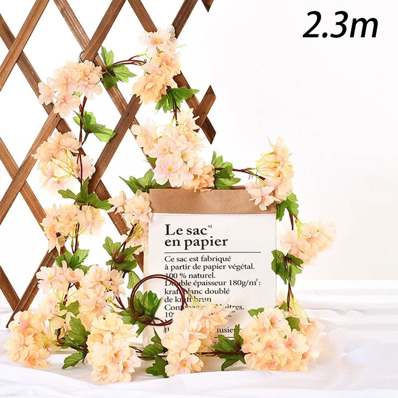 230cm Artificial Sakura Flowers Vine Wedding Garden Arch Home Party Decoration Christmas Bridal Fake Plants Decor Flower Vines