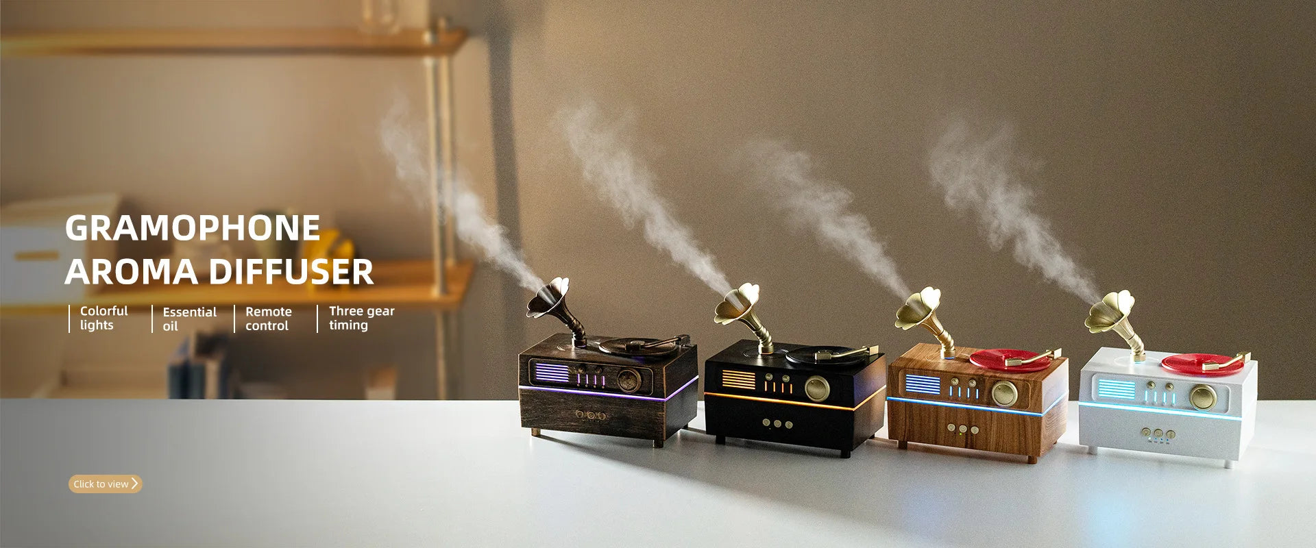 2026 New Upgrade Bluetooth Retro Phonograph Colorful Ultrasonic Essential Oil Aroma Humidifier for Office Desk
