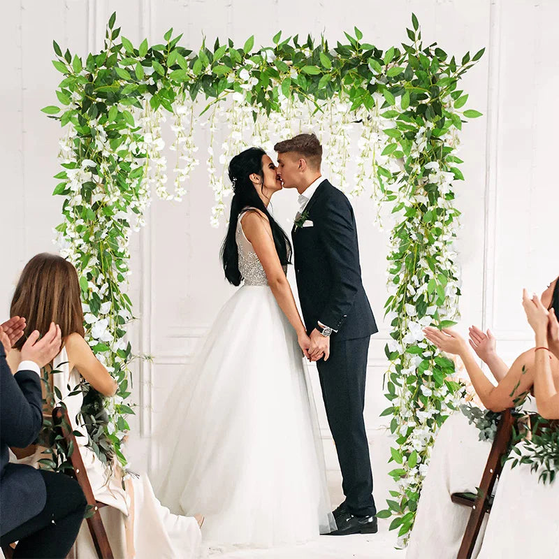 2M Artificial Wisteria Flowers Garland Vine Silk Hanging Flower for Home Garden Outdoor Ceremony Wedding Arch Floral Decoration