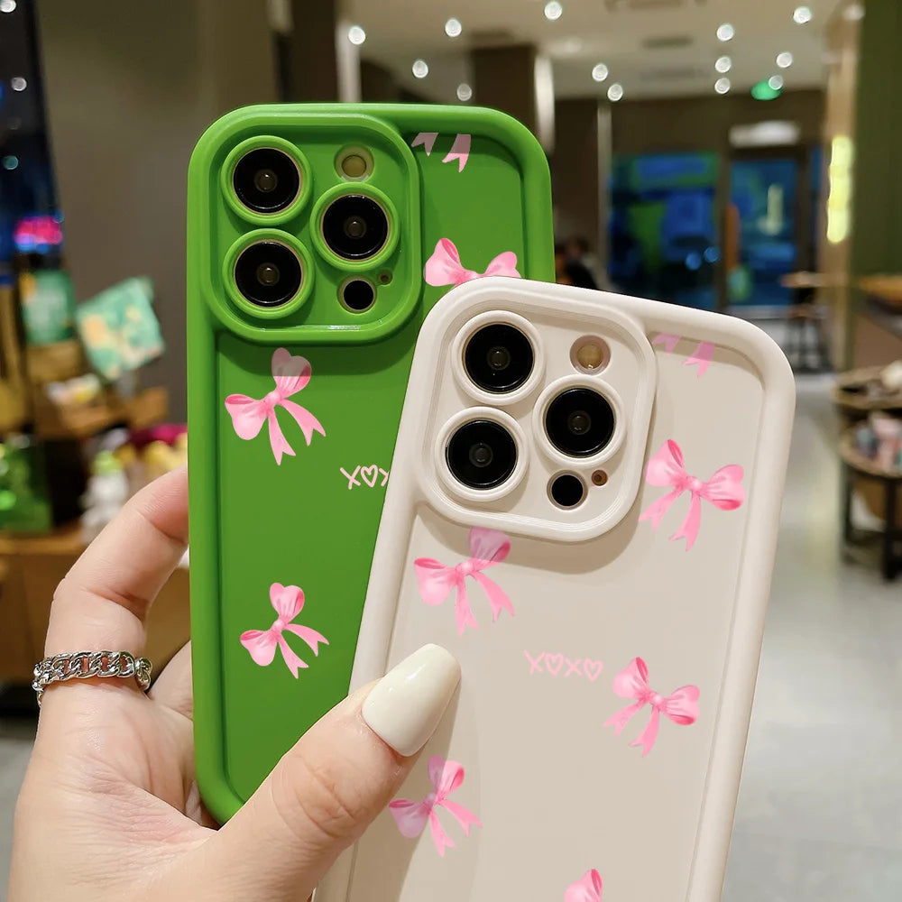 Cute Pink Bowknot Bow Phone Case For iPhone 11 Case iPhone 13 14 15 12 17 16 Pro Max X XR XS 7 8 Plus SE Protective Cover Funda