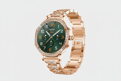 Gleelush AI Diamond Crown Watch – Luxury Gold Smartwatch for Women with AMOLED & Bluetooth Calling