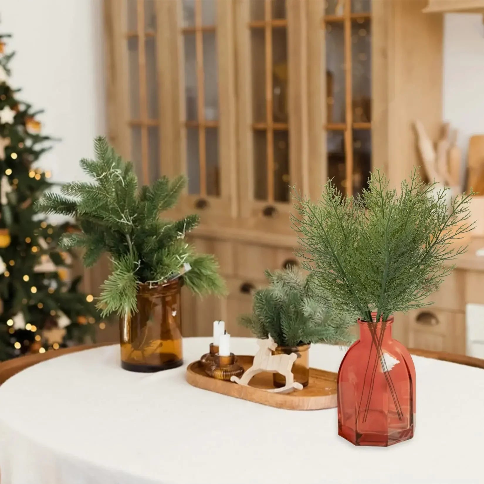 10pc Artificial Plants Pine Branches Evergreen Pines Leaves Sprigs Christmas Stem for DIY Wreath Gift Christmas Home Decorations