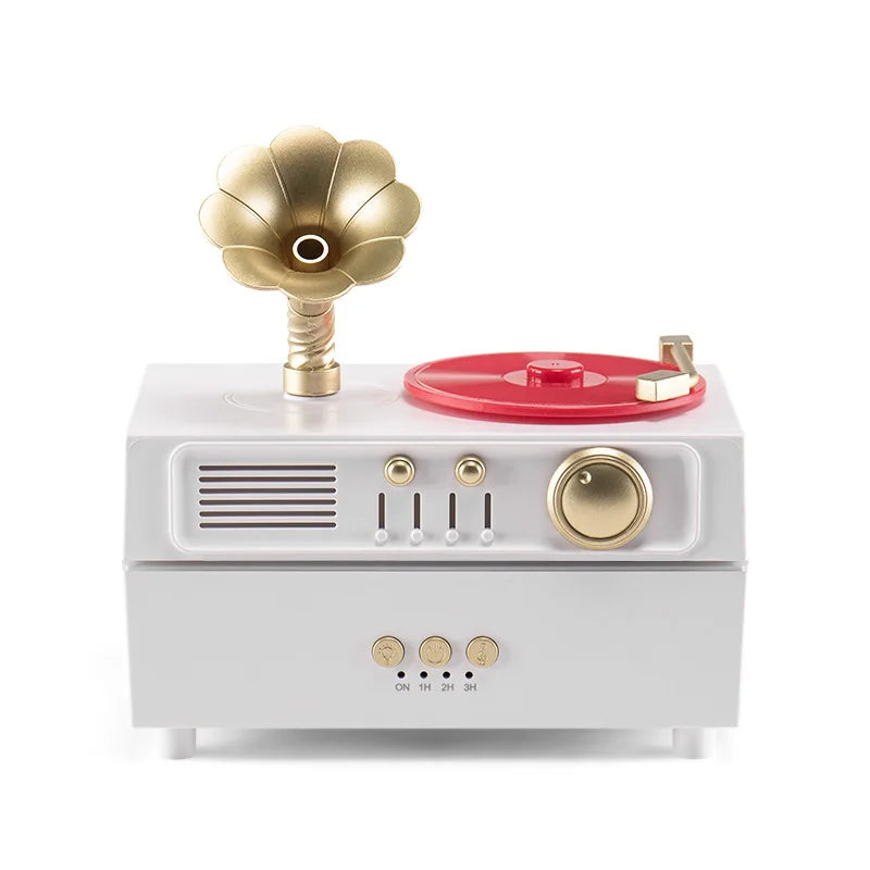 The Noir Phonograph — Bluetooth Aroma Diffuser with RGB Mood Light | Retro Gramophone Humidifier for Home & Office Desk