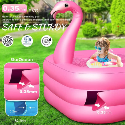 Solar Lighted Inflatable Flamingo Pool for Kids & Adults, Large 100"X63"X20" Backyard Outdoor Pink