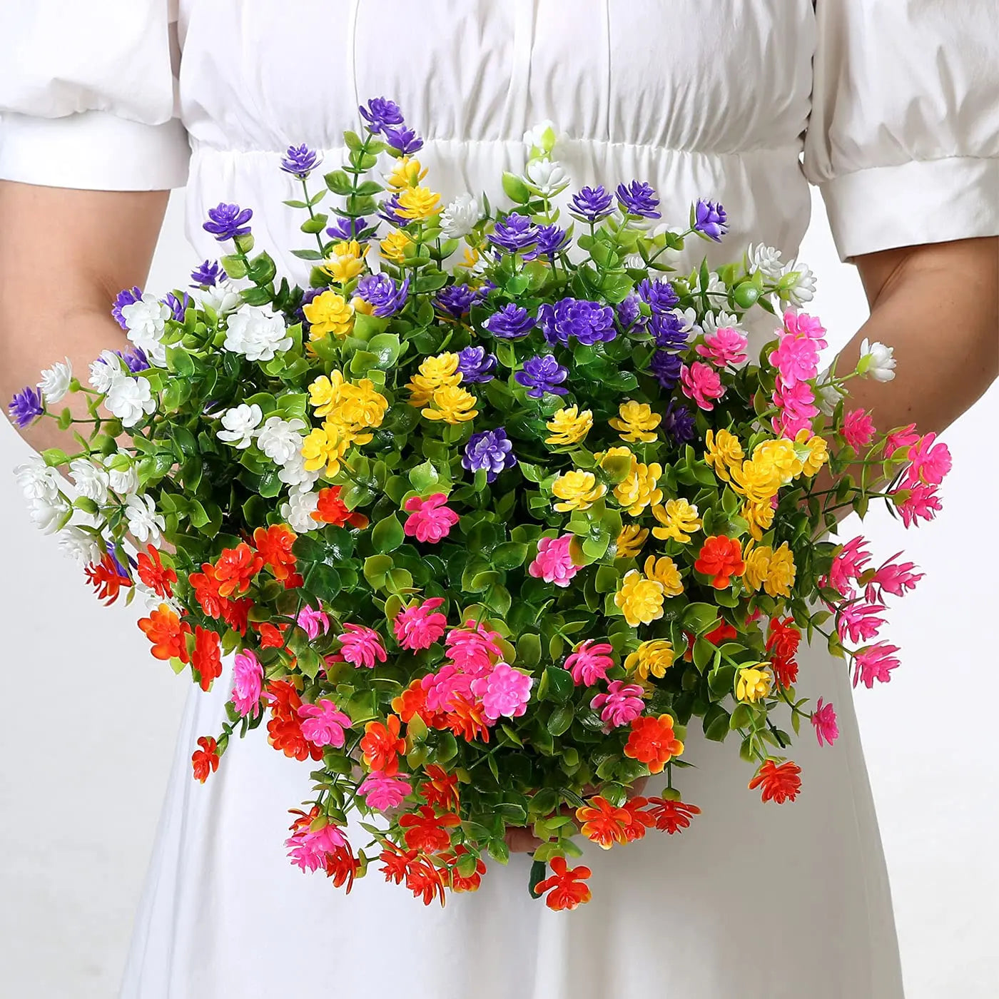 4pcs Artificial Flowers UV Resistant Greenery Plants for Garden Kitchen Decor Wedding Home Living Room Decoration Fake Flowers