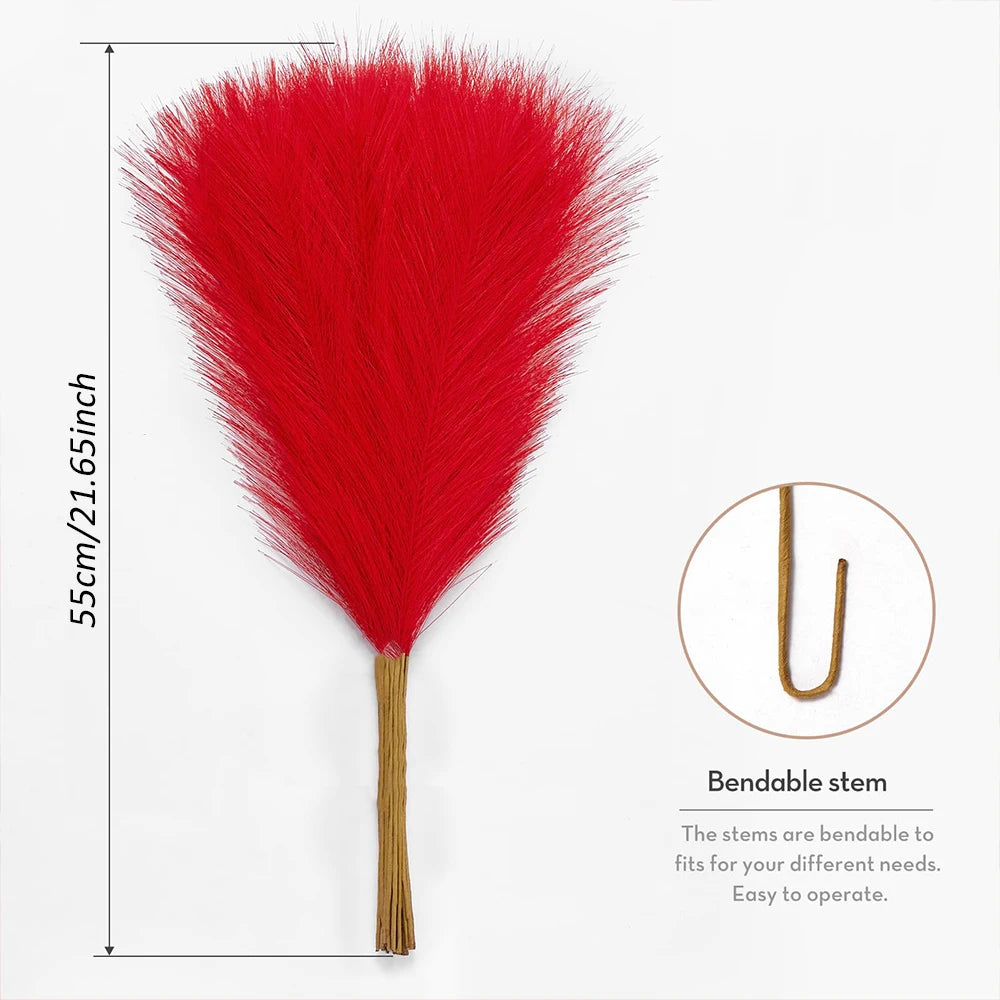 20PCS Artificial Faux Bulk Pampas Grass 55CM Boho Decor Flower Fake Plant Fluffy Reed Wedding Party Home Room Decoration Flowers