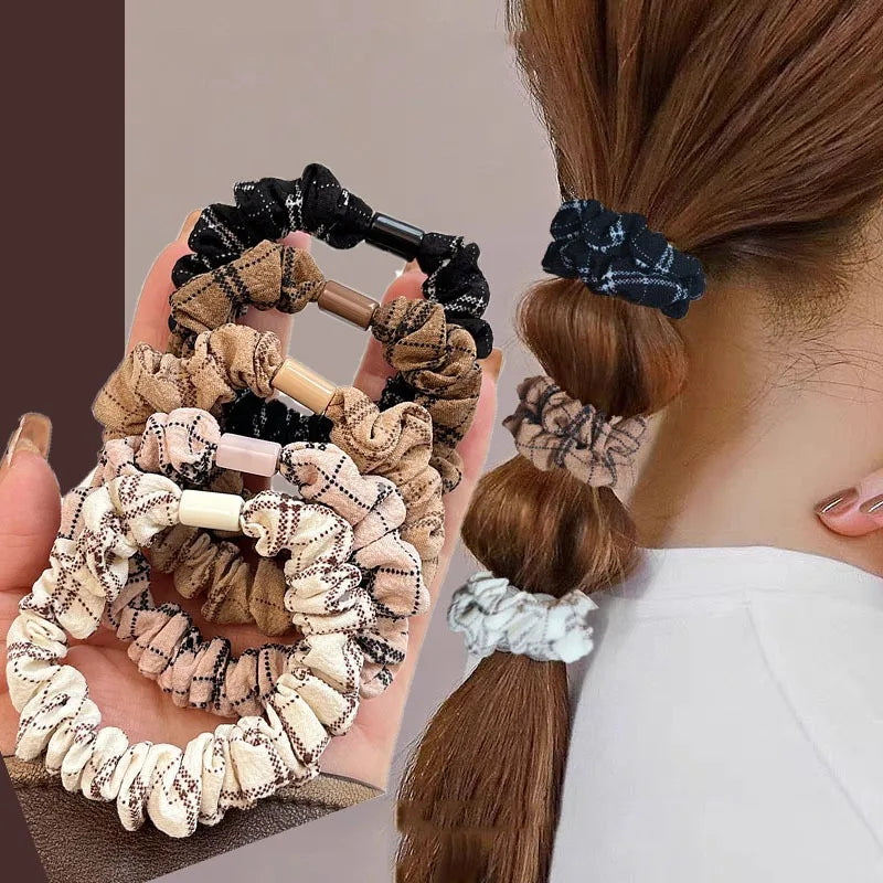 5pc plaid elastic hair bands