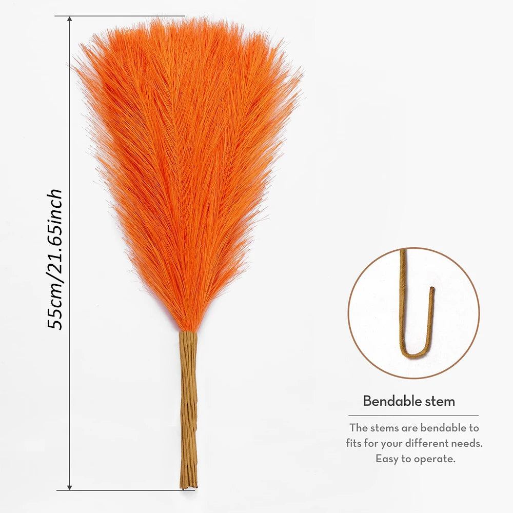 20PCS Artificial Faux Bulk Pampas Grass 55CM Boho Decor Flower Fake Plant Fluffy Reed Wedding Party Home Room Decoration Flowers