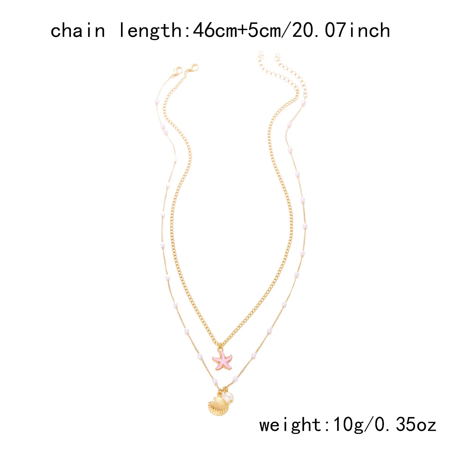 Double Layered Imitation Pearl Starfish Shell Pendant Necklace for Women Ocean Style Summer Beach Jewelry Travel Party Gift