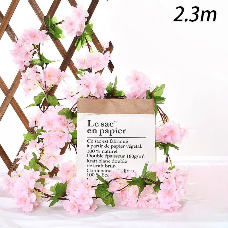 230cm Artificial Sakura Flowers Vine Wedding Garden Arch Home Party Decoration Christmas Bridal Fake Plants Decor Flower Vines