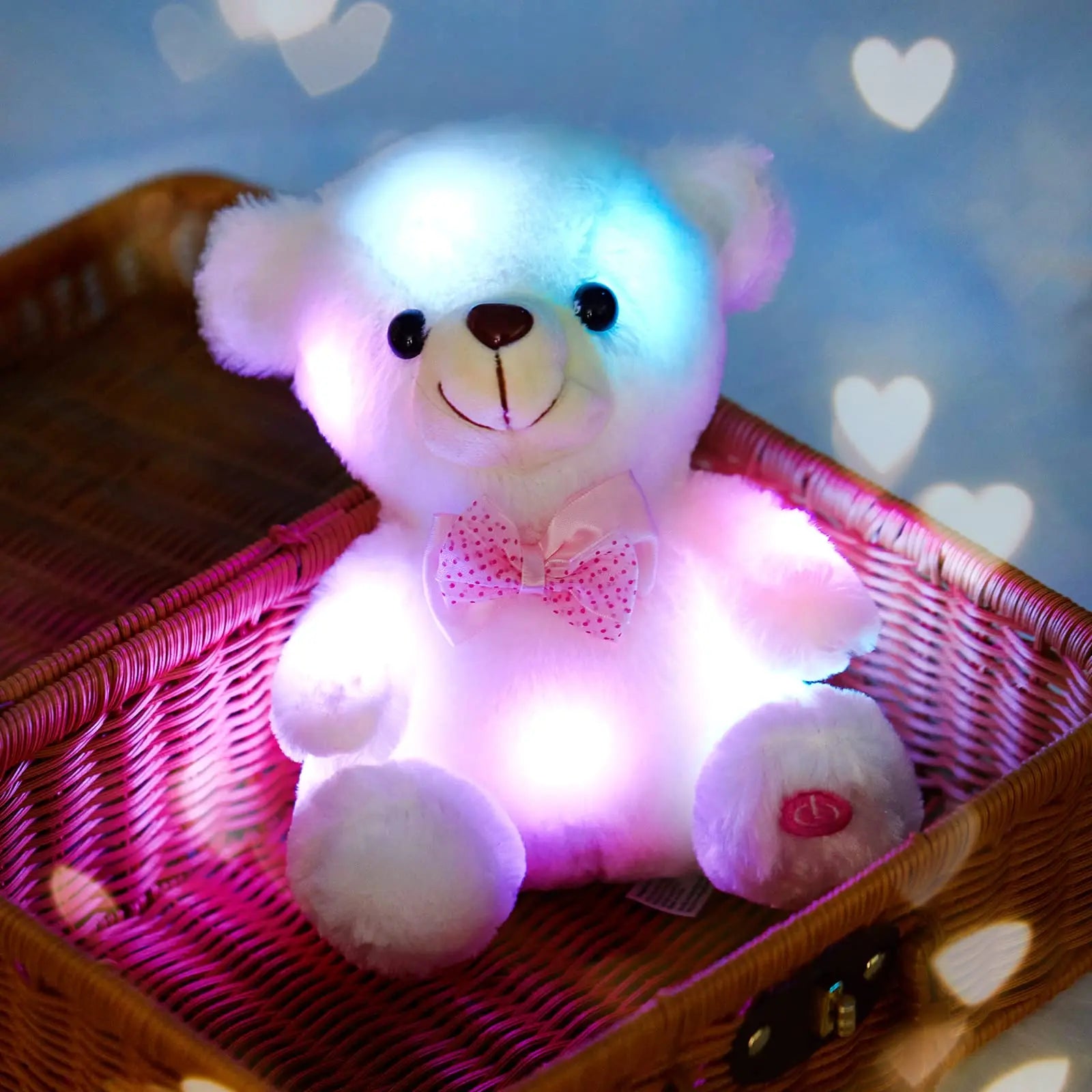22cm Luminous Bear Teddy Stuffed Doll With Led  Cute Animal Soft Plush Toy Nightlight Glow Sensory Toys Gift For Kids