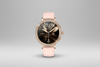 Gleelush AI Diamond Crown Watch – Luxury Gold Smartwatch for Women with AMOLED & Bluetooth Calling