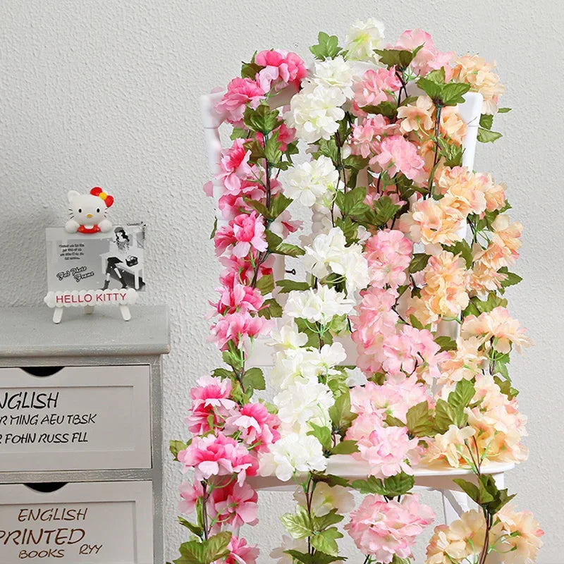 230cm Artificial Sakura Flowers Vine Wedding Garden Arch Home Party Decoration Christmas Bridal Fake Plants Decor Flower Vines