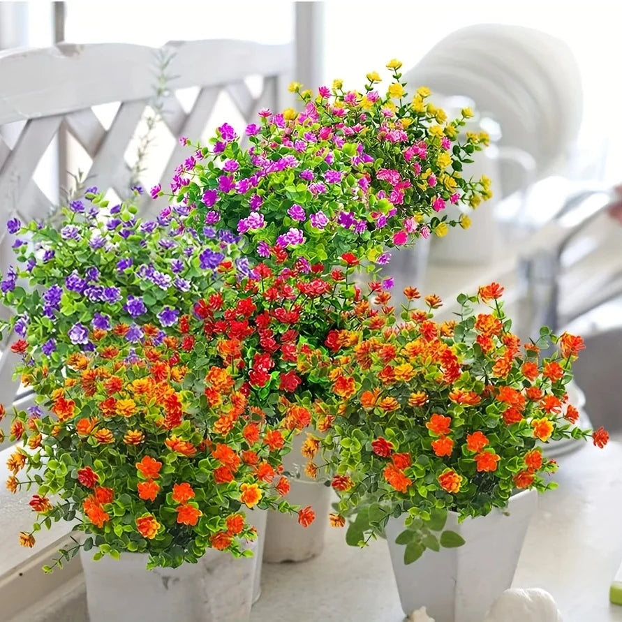 4pcs Artificial Flowers UV Resistant Greenery Plants for Garden Kitchen Decor Wedding Home Living Room Decoration Fake Flowers