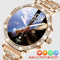 Gleelush AI Diamond Crown Watch – Luxury Gold Smartwatch for Women with AMOLED & Bluetooth Calling