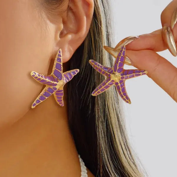 Bohemia Gold Color Starfish Hoop Earring for Women Vintage Exaggerate Metal Big Starfish Earring Beach Party Daily Wear Jewelry