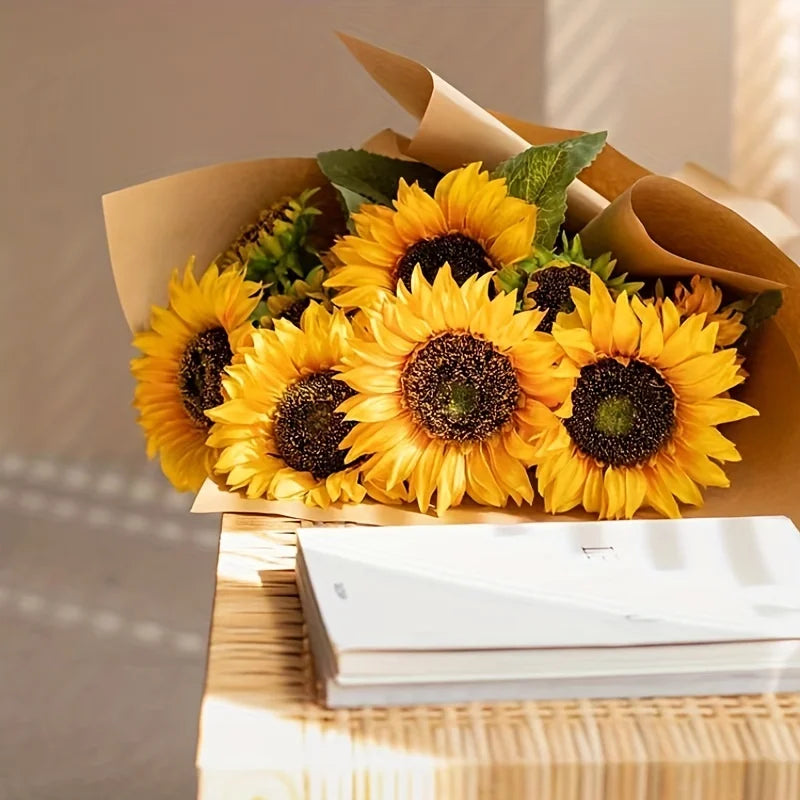 5/10PCS Artificial Sunflowers Bouquet Flowers Fake Decoration for Outdoor Garden Home Decor Wedding Graduation Party Flower