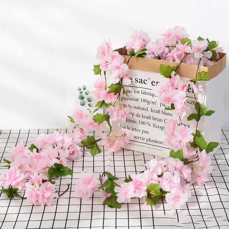 230cm Artificial Sakura Flowers Vine Wedding Garden Arch Home Party Decoration Christmas Bridal Fake Plants Decor Flower Vines