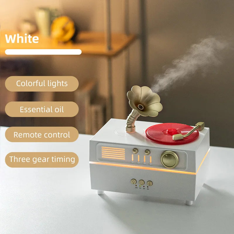 2026 New Upgrade Bluetooth Retro Phonograph Colorful Ultrasonic Essential Oil Aroma Humidifier for Office Desk