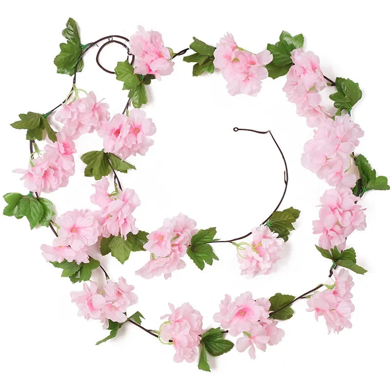 230cm Artificial Sakura Flowers Vine Wedding Garden Arch Home Party Decoration Christmas Bridal Fake Plants Decor Flower Vines