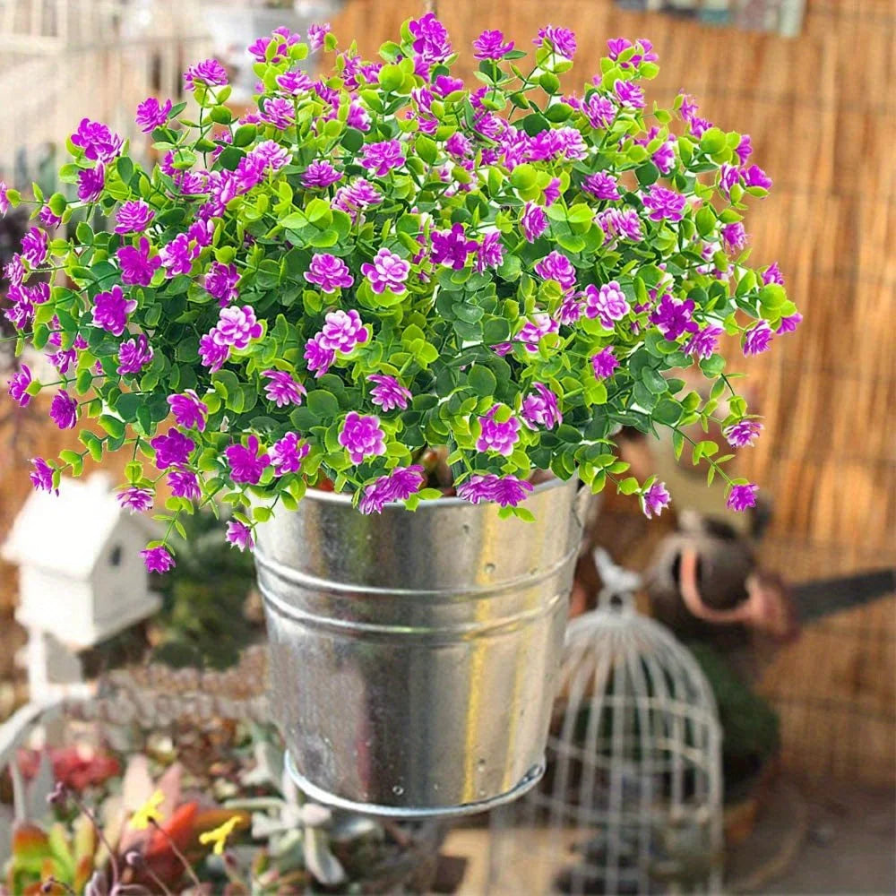 4pcs Artificial Flowers UV Resistant Greenery Plants for Garden Kitchen Decor Wedding Home Living Room Decoration Fake Flowers
