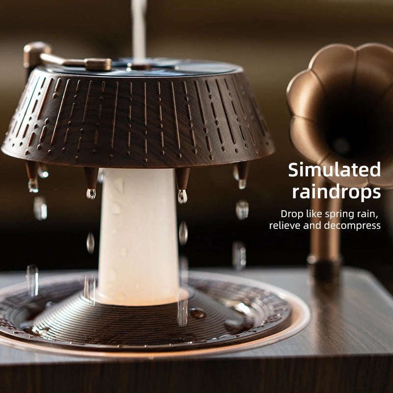 The Sanctuary Diffuser — Rain Drop Aroma Humidifier with Remote Control & 7-Color Lighting | 250ml | Vintage Gramophone Style