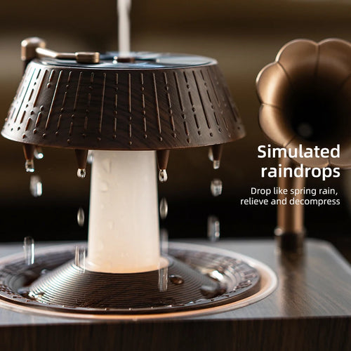 Aromatherapy Spray Humidifier 250ml with Remote Control and 7-Color Ambient Lighting Bedroom Rain Drop Vintage Gramophone-Style