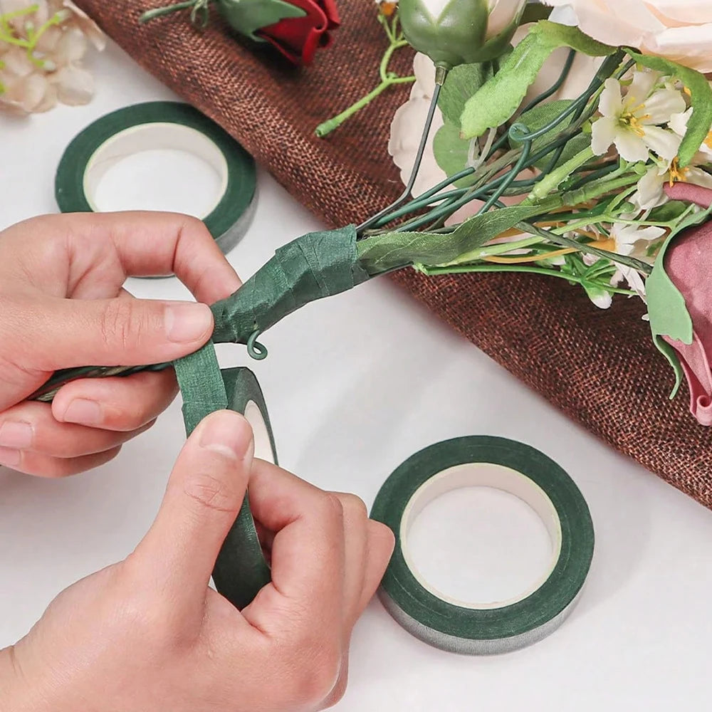 Green Flower Stem Sticks DIY Floral Material Handmade Wire Stems Floriculture Tape Self-adhesive Bouquet Floral Stem Paper Tapes