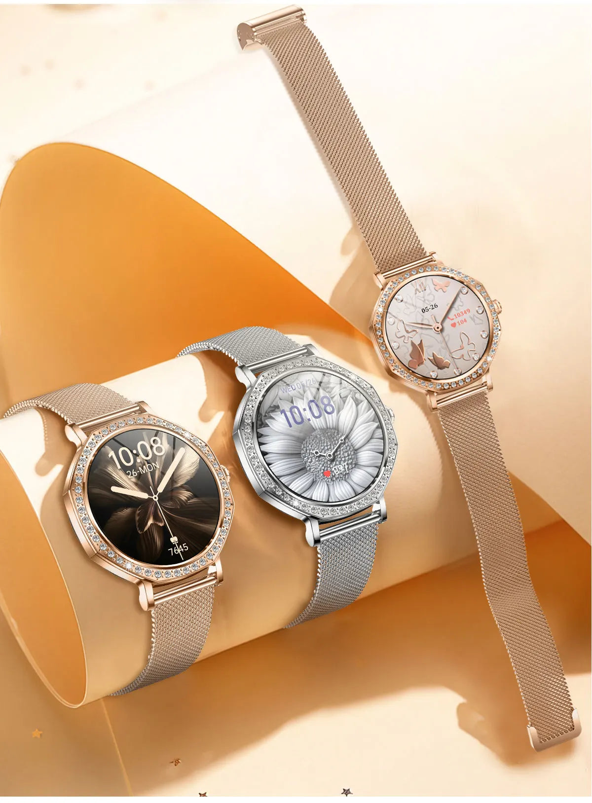 Gleelush AI Diamond Crown Watch – Luxury Gold Smartwatch for Women with AMOLED & Bluetooth Calling