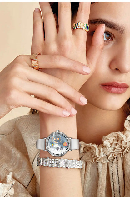 Gleelush AI Diamond Crown Watch – Luxury Gold Smartwatch for Women with AMOLED & Bluetooth Calling