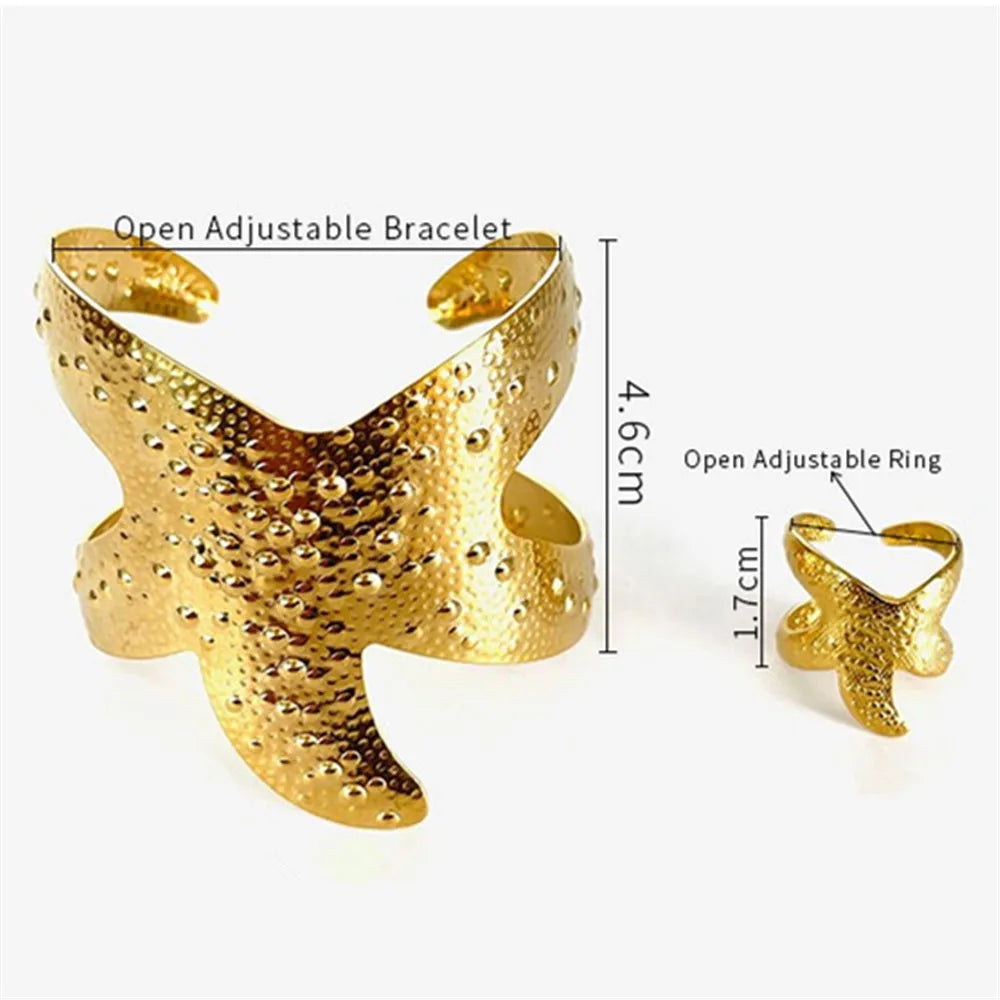Starfish Geometric Bangle Bracelet for Women — Minimalist Zinc Alloy Stackable Cuff, Trendy Statement Jewelry Gift