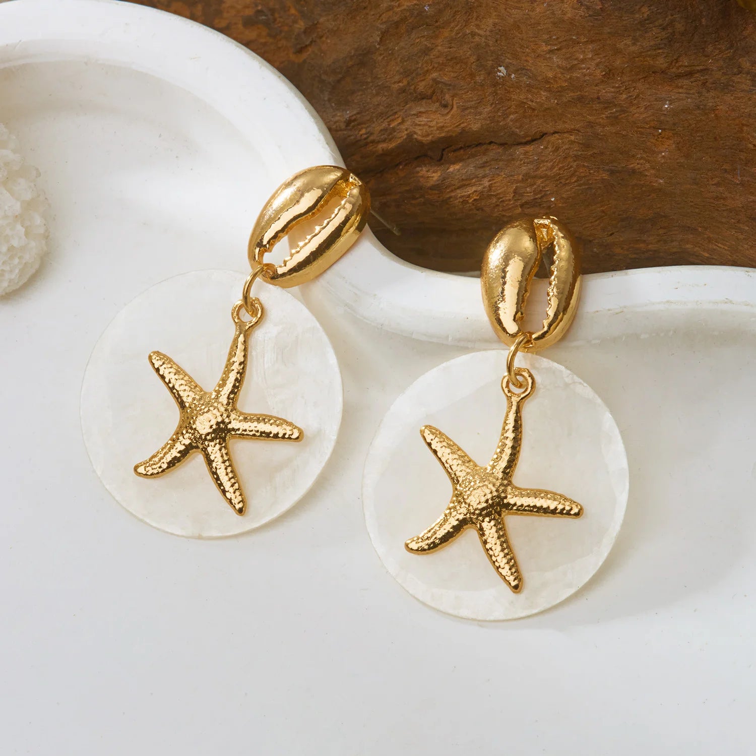 Boho Tropical Gold Color Starfish Earrings for Women Cowrie Shell Imitation Pearl Drop Ocean Animal Dangle Summer Beach Jewelry