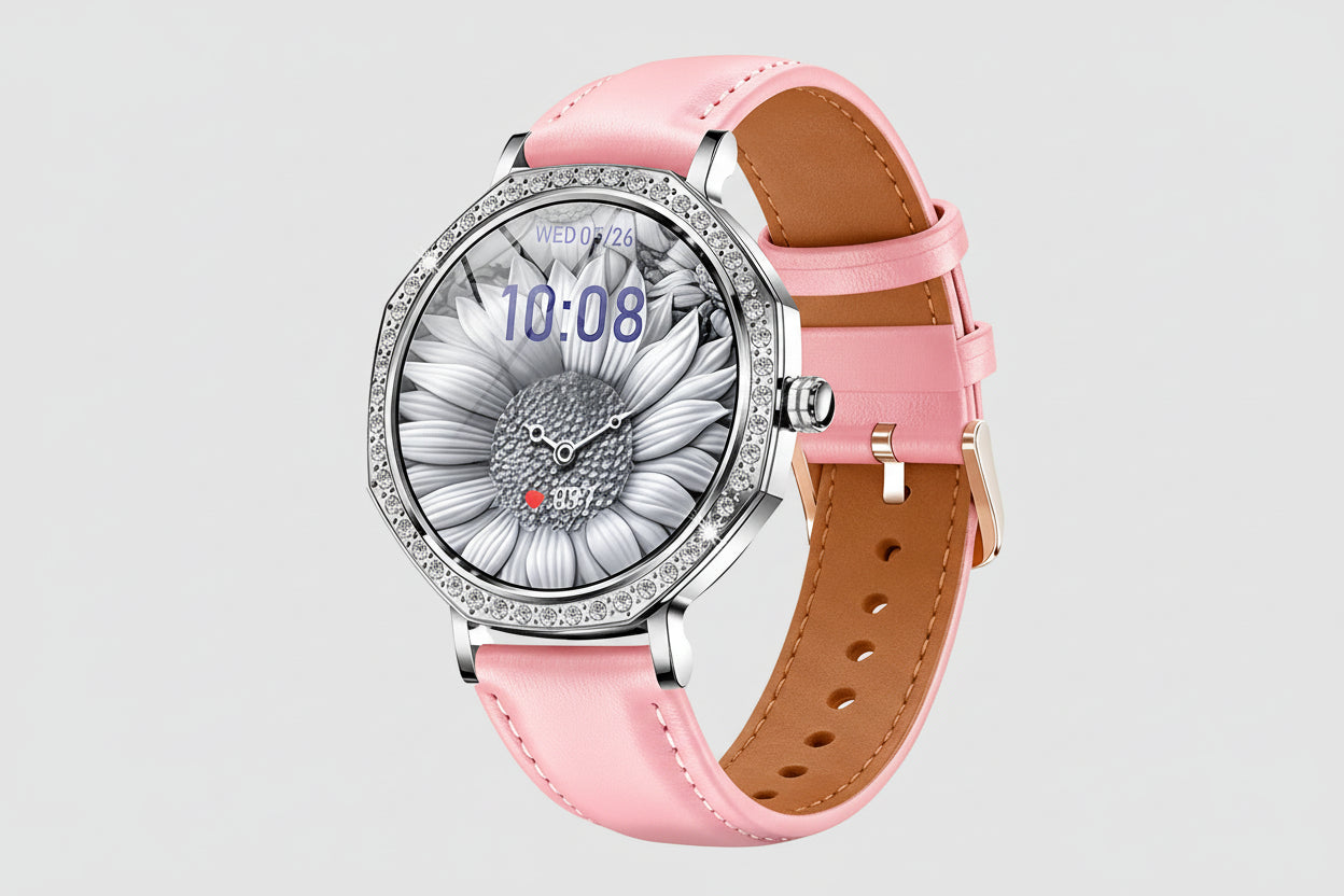 Gleelush AI Diamond Crown Watch – Luxury Gold Smartwatch for Women with AMOLED & Bluetooth Calling