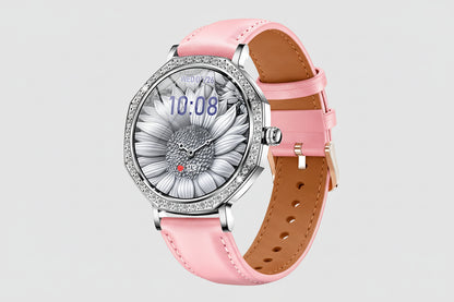 Gleelush AI Diamond Crown Watch – Luxury Gold Smartwatch for Women with AMOLED & Bluetooth Calling