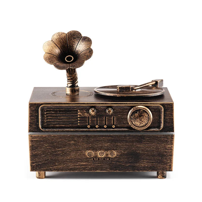 The Noir Phonograph — Bluetooth Aroma Diffuser with RGB Mood Light | Retro Gramophone Humidifier for Home & Office Desk