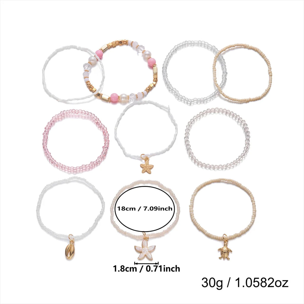 Fashion Multilayer Stacked Bracelets Set for Women Bohemian Shell Starfish Beaded Bracelets Summer Beach Party Jewelry Gift