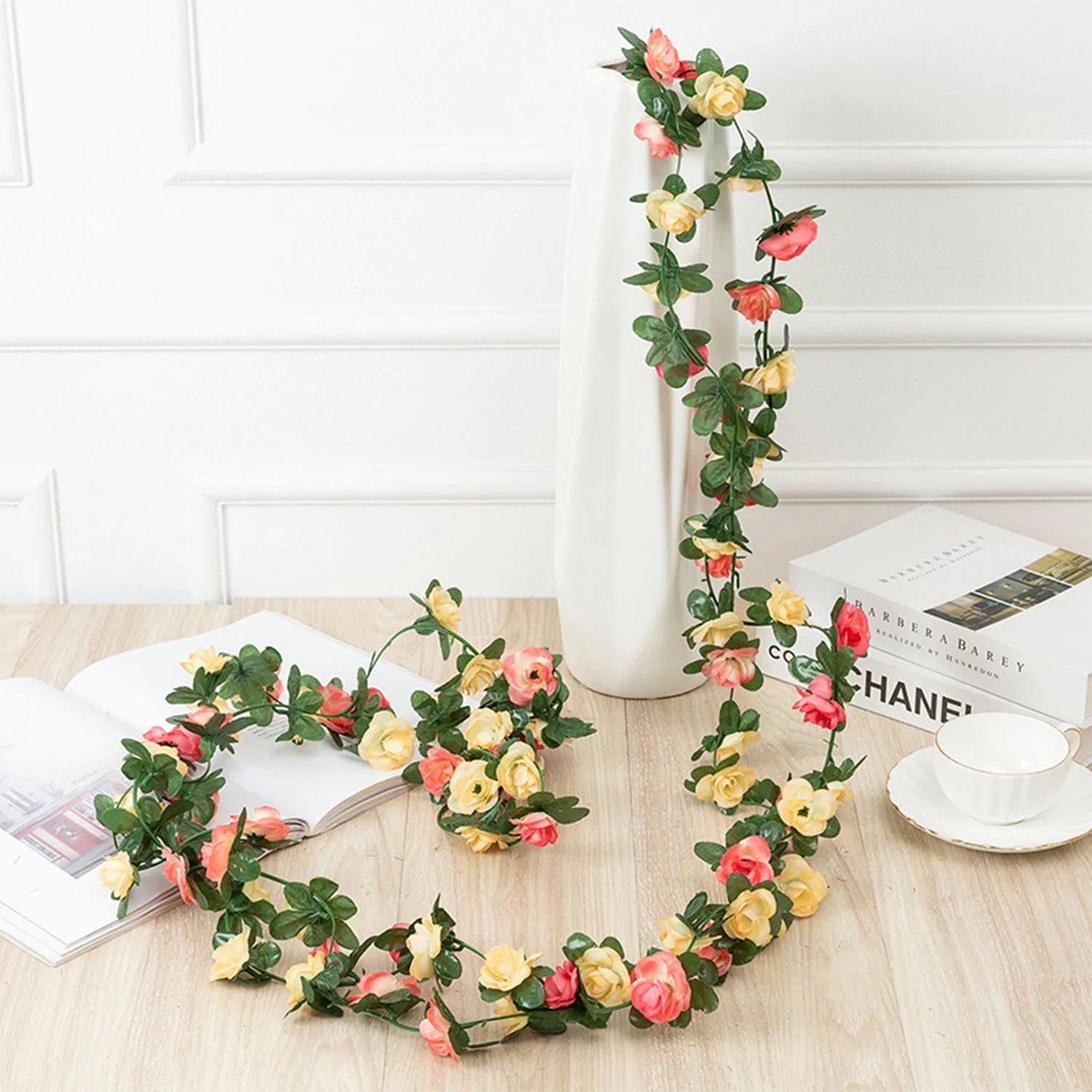 8.2ft Red Rose Artificial Silk Flower Garland Wedding Decor Fake Flowers for Home Room Decoration Autumn Fake Vine Plant Rattan